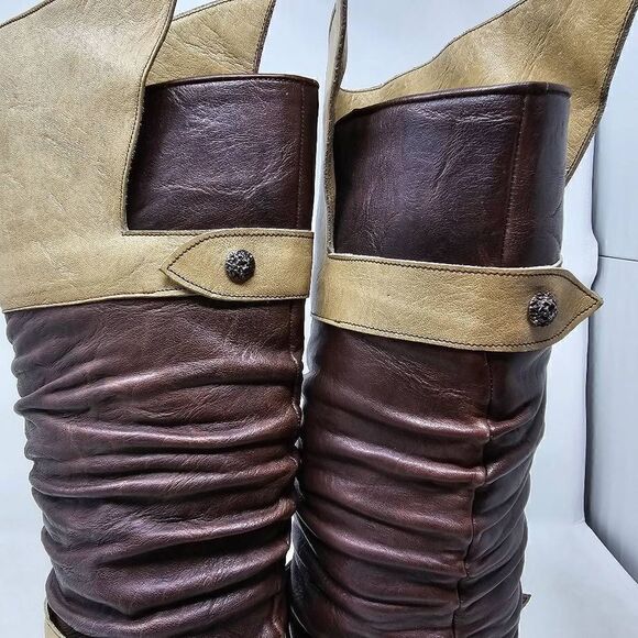 EL VAQUERO BROWN TAN LEATHER WESTERN KNEE HIGH BOOTS 15" WOMENS US 6 EU 36 - Picture 7 of 12